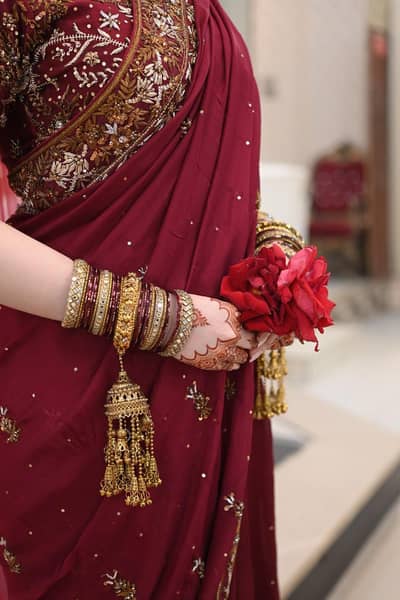 bridal red lehnga saree with long veil