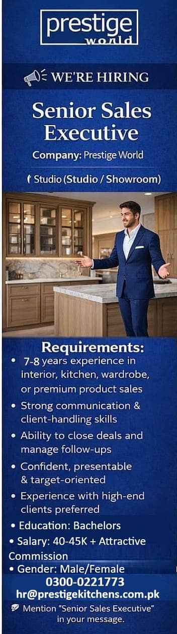 Senior Sales Executive Required