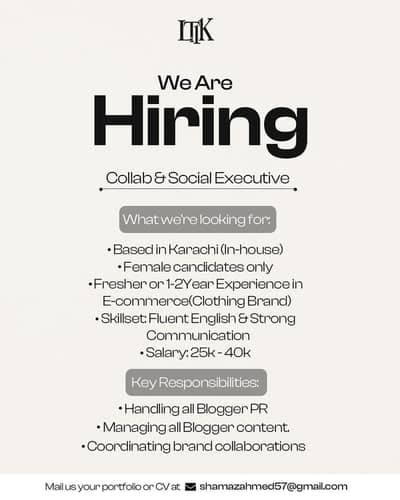 Hiring collab and social media executive(Female Candidates Only)
