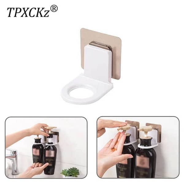 Self-Adhesive Shower Gel Bottle Shelf Wall Mount for Bathroom, Hooks and Hanger