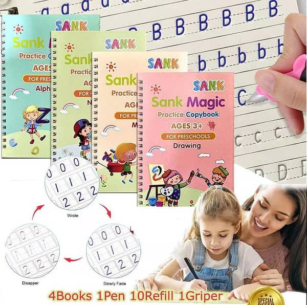 SANK Montessori Reusable Magic Book Set: 4 Books, 1 Magic Pen, 10 Refills, and 1 Grip