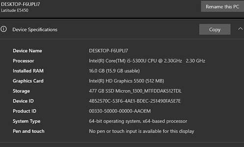 dell laptop i5 5th gernation  500gb SSD 16gm ram