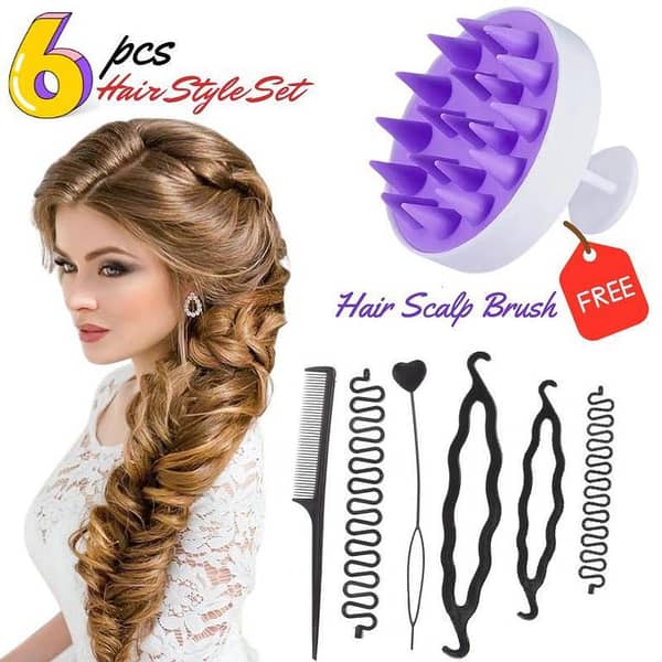 6-Piece Black Braids Tools Set with Zigzag Ponytail Makers for DIY Hair Styling Kit
