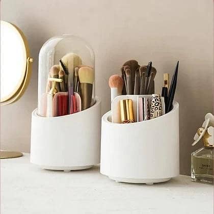 Makeup Brush Holder with 360° Rotation, Waterproof and Dustproof, Clear Lid, Multicolor Cosmetic Organizer