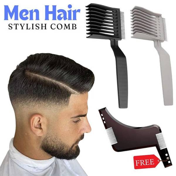 Beard Shaping Beard Shaper PLUS Comb & Barber Fade Combs Hair Cutting Tool For Line Up and Men Bread Comb Fading Comb Professional Barber Clipper Blending Flat Top Hair Cutting Comb Goatee Styling Template Combs Transparent for Hair Trim Beards Double Sid