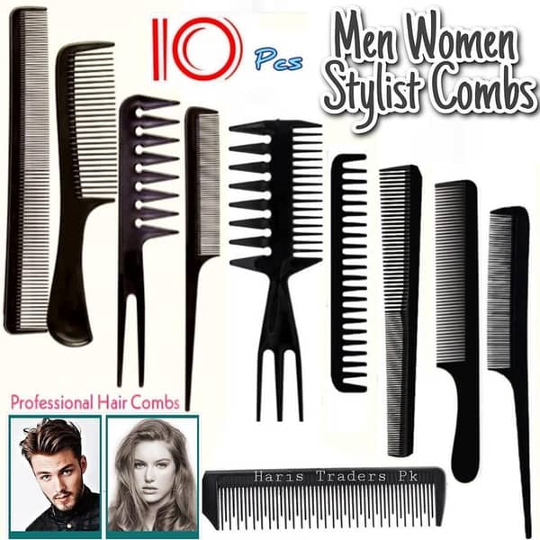 10Pcs/Set Professional Hairdressing Combs for Women and Men – Curly, Anti-Static Styling Tools for Salon and Barber Use