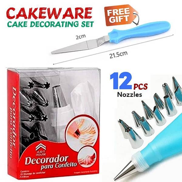 12PCs Stainless Steel Nozzle set & 1PCS Silicone Icing Piping Bag. with free steel spatula Gift ,Cake Decorating Tools