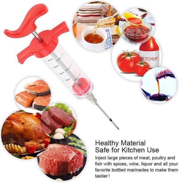 Stainless Steel BBQ Meat Flavor Seasoning Injector , Kitchen Tool Accessories Marinade Turkey Injector Chicken Flavor Sauces, Cooking Beef Button Kitchen Tool