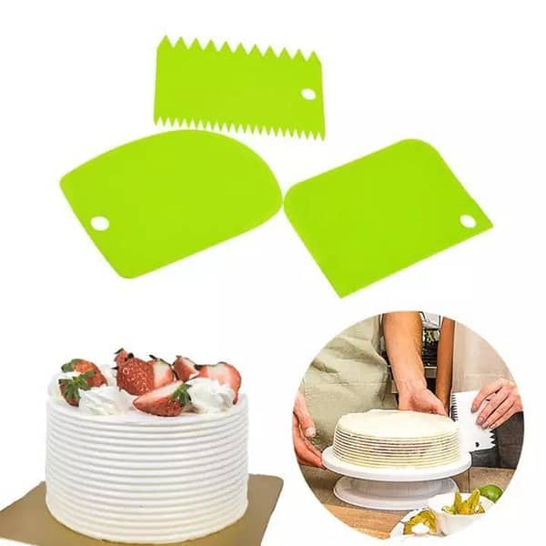 3Pc Baking Pastry Tools Plastic Dough Knife Icing Fondant Scraper Decorating Plain Smooth Jagged Edge Spatulas Cutters Cake Tool