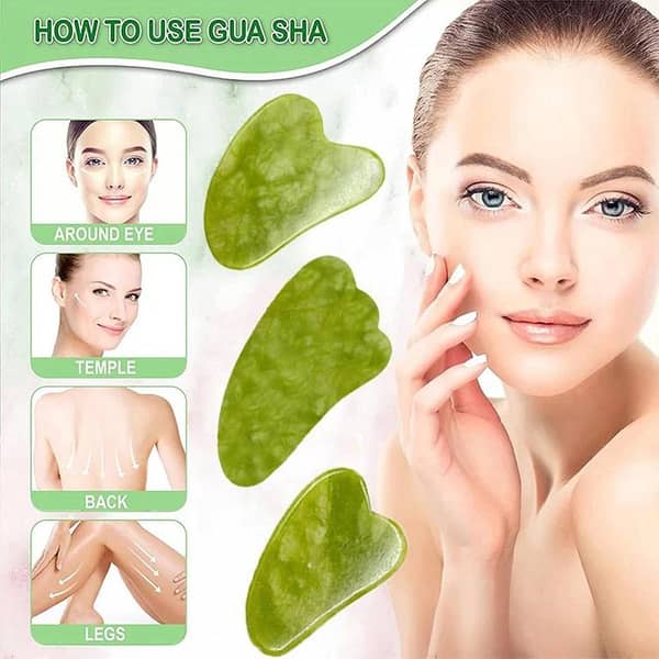 Gua Sha Facial Tools, Natural Gua Sha Scraping Massage Tool, Anti-Aging, Reduces Wrinkles, Facial Massager Tool, Body Massager tool, Green Guasha, Green Stone for Facial Body Skin
