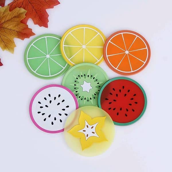 Colorful silicon Fruit Coaster Tea Cup mat Drink Holder Tea placemats Slice Silicone Drink Cup Mat for Drinks Prevent Furniture and Tabletop