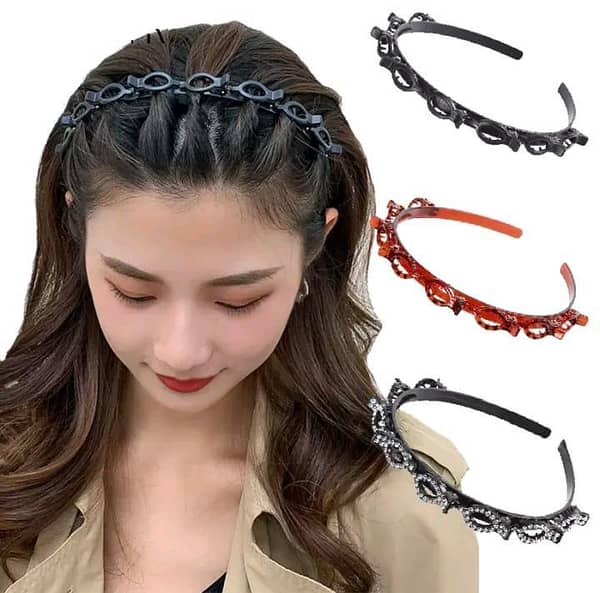 Black Braider Hair Style Twister Headband with Double Bangs – Hairpin Clip Accessory for Women and Girls