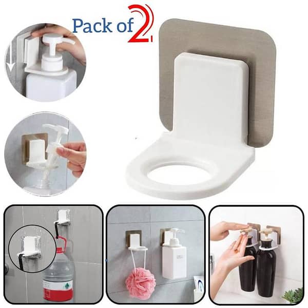 Pack of 2 Self-Adhesive Wall-MMounted Shampoo Bottle Shelves and Shower Gel Hanger