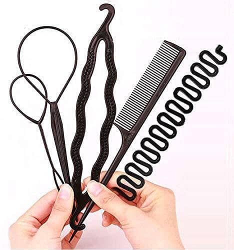 Hairstyle Braiding Tools with Zig Zag Pony Tail Makers – 6-Piece Professional Hair Styling Kit
