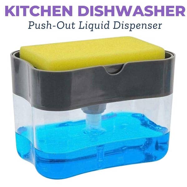 Kitchen Dishwasher Brush Press Liquid Soap Pump Box Soap Dispenser with Washing Sponge Detergent Automatic Cleaning Brush