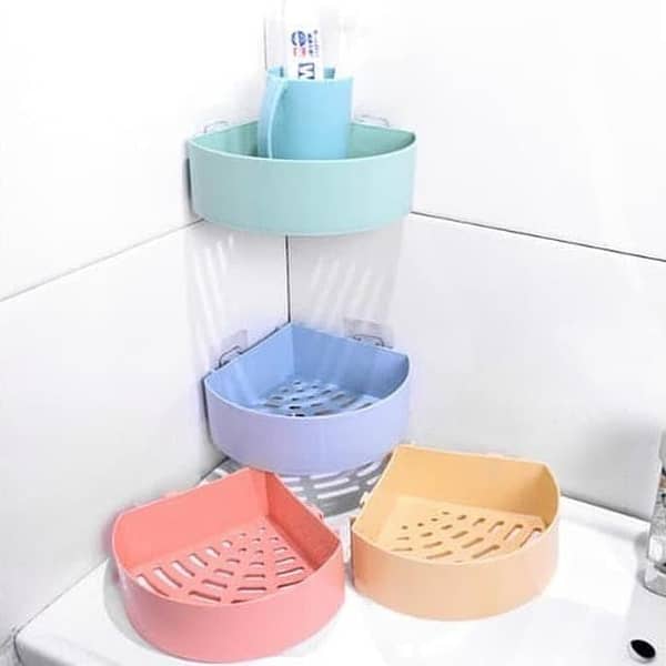 Bathroom Storage Rectangular Rack & Corner Shelf Organizer – No Drill for Shower, Soap, Shampoo Holder, Toilet Storage with Drainage Hole