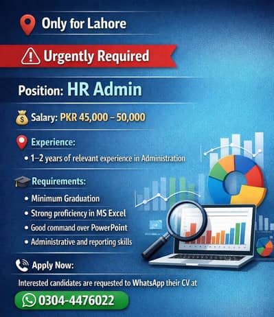 HR Admin Required (Data Analyst )– Lahore