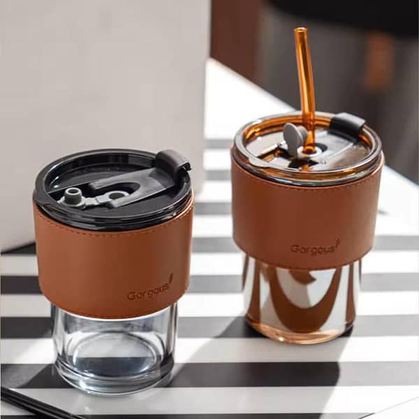 Bubble Ribbed & Round Glass Sipper with Glass Straw, Tumbler Can Lid Ribbed Square Glass Mug with Straw, Mug for Fruit Juice Milk & Coffee Mug. Mason Jars With Cover,