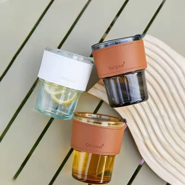 Ribbed Tumbler Glass improted Glass Cups, Model 12oz or 16oz Drinking Glasses with Lids and Glass Straws Glassware for Juice Cocktail Iced Coffee Mugs. ,,. . . .