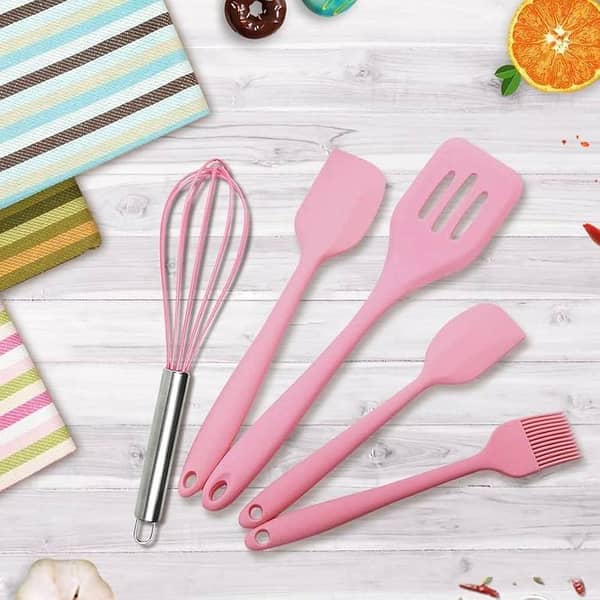 5 Piece Cooking Tools and Utensils Silicone Baking Set Heat Resistant Non Stick Cookware Rubber Kitchen Utensil for Baking Cooking Mixing Tools