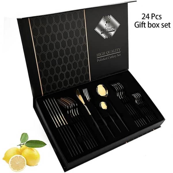 24 Pcs Premium Stainless Steel Dining Cutlery Set Golden Black And Full Golden