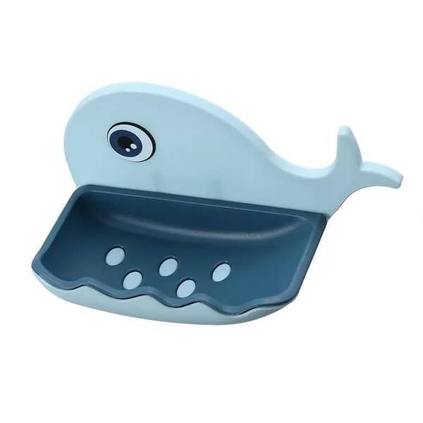 Whale Shape Soap Box Drain Tray for Bathroom, Self-Adhesive Wall Mount