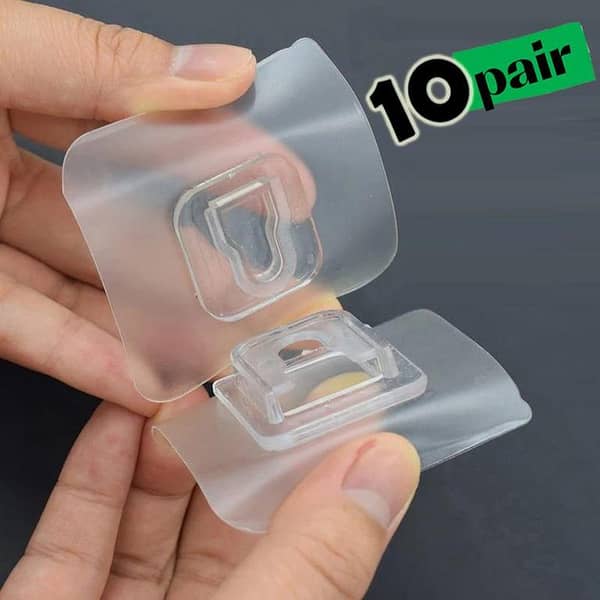 10-Pair Transparent Double-Sided Adhesive Wall Hooks, Waterproof and No-Drill Self-Adhesive Heavy-Duty