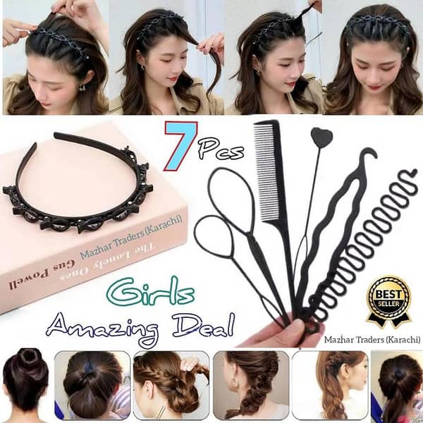 7-Piece Braids and Twists Hair Styling Kit, Black A+ Plastic Accessories for Women and Girls