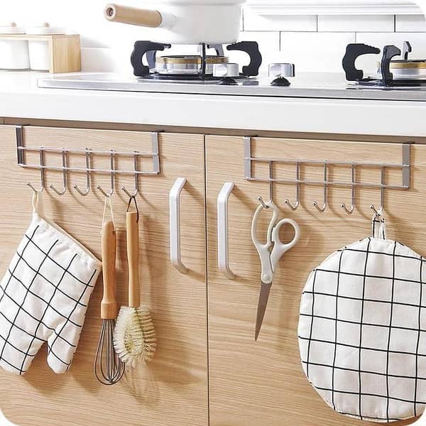 Kitchen Cabinet Door Hooks — 5-Point Stainless Steel Over-Door Hanger for Hats, Towels and More