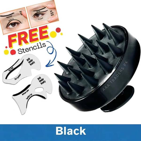 Shampoo Massager Brush Scalp Scrubber with Free Eyeliner Stencils – Soft Silicone Bristles for All Hair Types