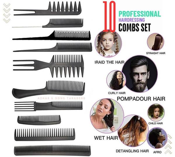 10-Piece Set: Professional Hairdressing Combs for Women and Men – Curly, Anti-Static Styling Tools