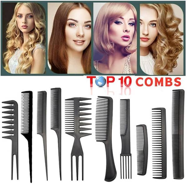 10Pcs/Set Professional Hairdressing Combs for Women and Men - Curly, Anti-Static Styling Toolkit