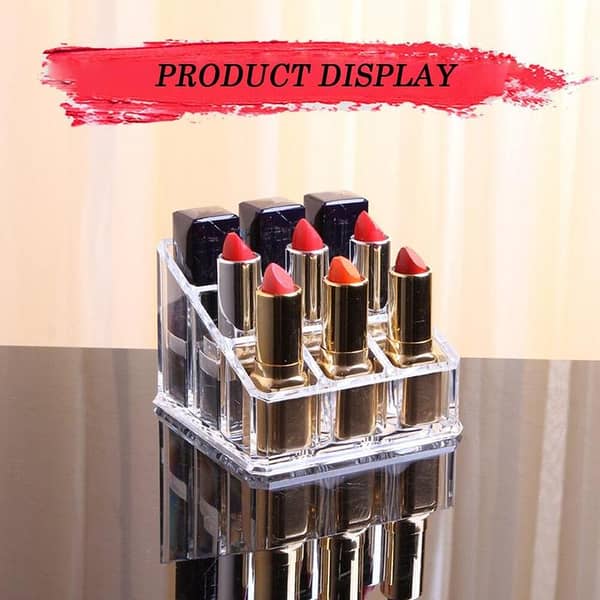 9-Unit Cosmetic Holder: Lipstick, Nail Polish, Eyebrow Pencils and Makeup Brushes Storage – Transparent Acrylic