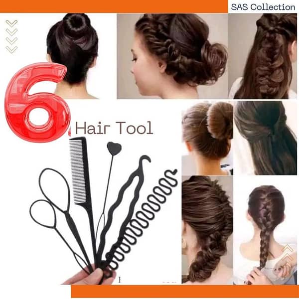 6-Piece Hair Styling Accessories Set for Women (Hair Styling Tools, Hair Bands, and Care Kit) – Black