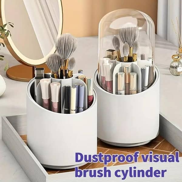 Luxury 360-Degree Rotating Makeup Organizer with Dustproof Lid for Brushes, Lipsticks & Eyebrow Pencils – Ideal for Vanity