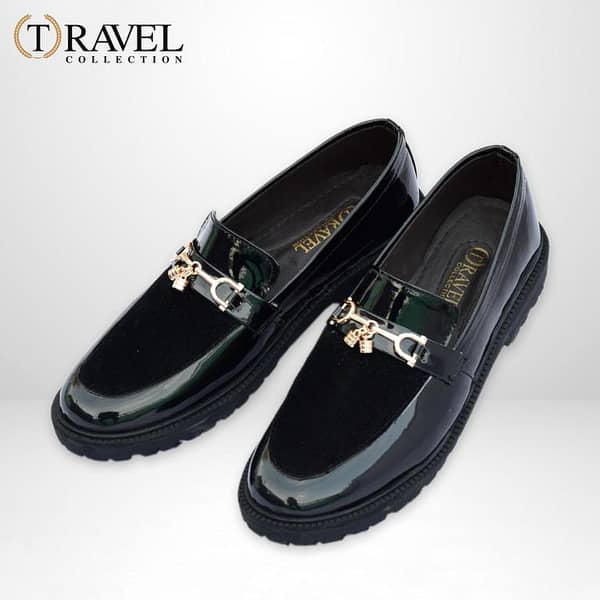 Travel Collection Chunky Loafers Shoes for Men – Black Patent Synthetic Leather Formal Footwear