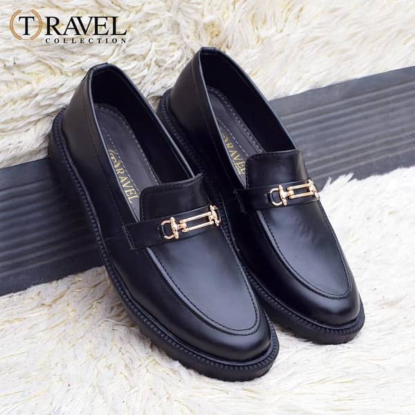 Travel Collection Chunky Loafer Shoes - Formal Mens Black Leather-Effect Shoes