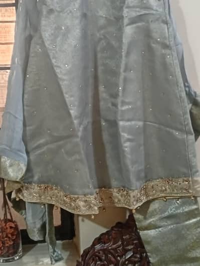 stunning grey chiffon anarkali with intricate beaded embroidery  suit