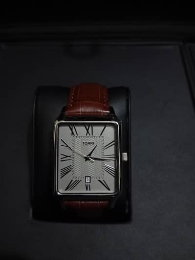 Elegant "Torri" Rectangular Dress Watch – Silver-Tone & Brown Leather