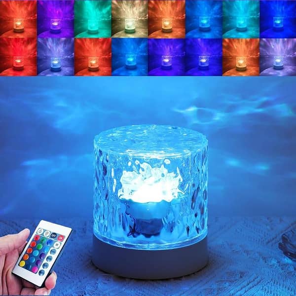 Water Ripple Lamp: 16-Color Rotating Night Light with Calming Water Wave Effect