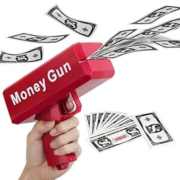 Money Gun Paper Spray Toy and Cash Gun with 100 Pcs Play Money