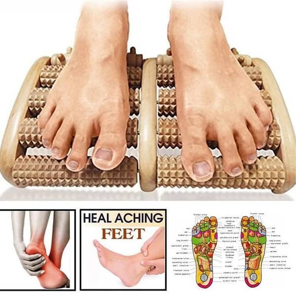 Wooden Foot Roller Massager — Manual Reflexology Tool for Pain Relief, Stress Reduction & Foot Care