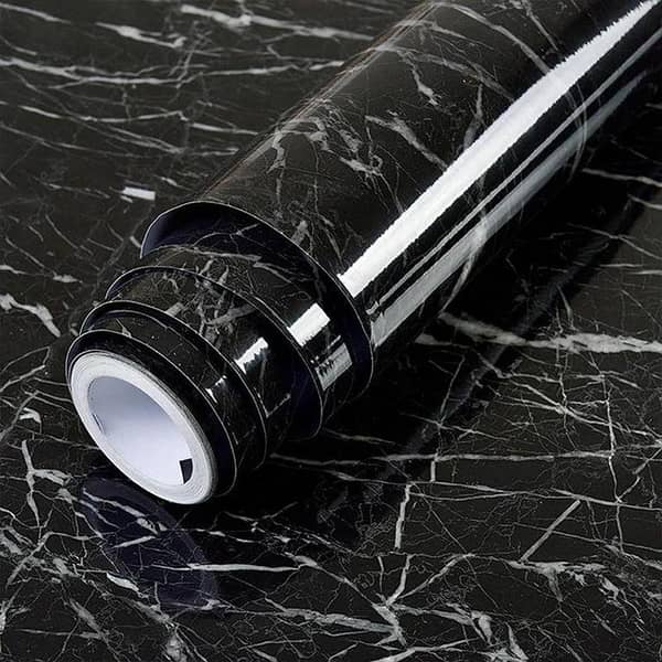Marble Sheet 60 cm x 2 m Self-Adhesive Black Marble Wallpaper for Kitchen – Heat and Oil Resistant, Multi-Color Options