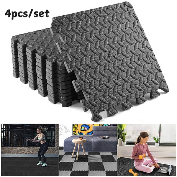 Gym Flooring Anti Slip Exercise interlocking Gym Mat Pack of 4 ( 2 x 2 Feet each Mat ) Imported China Quality Multiple Uses in Marshal Arts | Gym Flooring | Kids Flooring