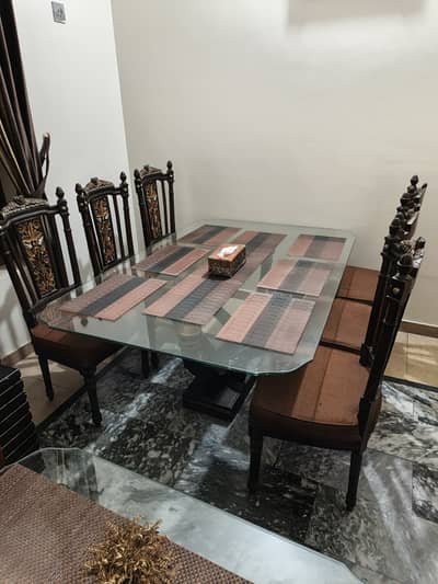 6 seater glass dining table with 2 side and 1 center table