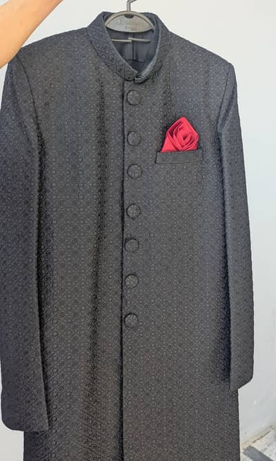 Black Embroided Sherwani With Suit
