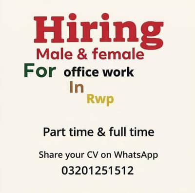 Urgent need staff 1 male & 2 female for Office Work