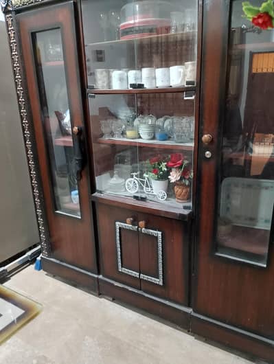 Premium Partage Wood Wardrobe with Decorative Floral Glass Panels