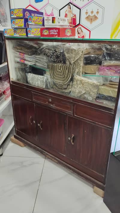 Wooden Glass Display  Rack with Storage Cabinets – Boutique / Shop Use