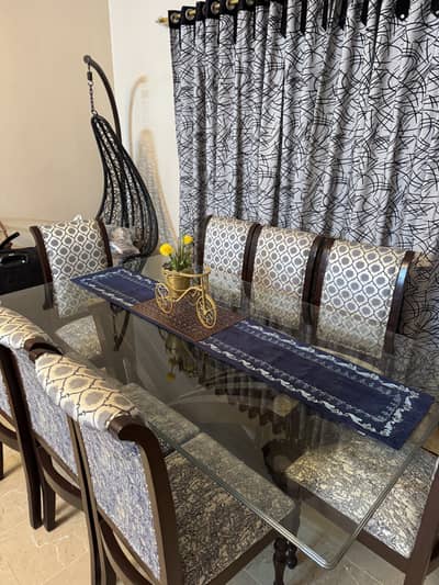 8-Seater Shisham Wood Dining Table with Glass Top | Good Condition